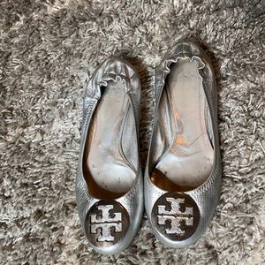 Tory Burch Minnie Travel Ballet Flat Silver
